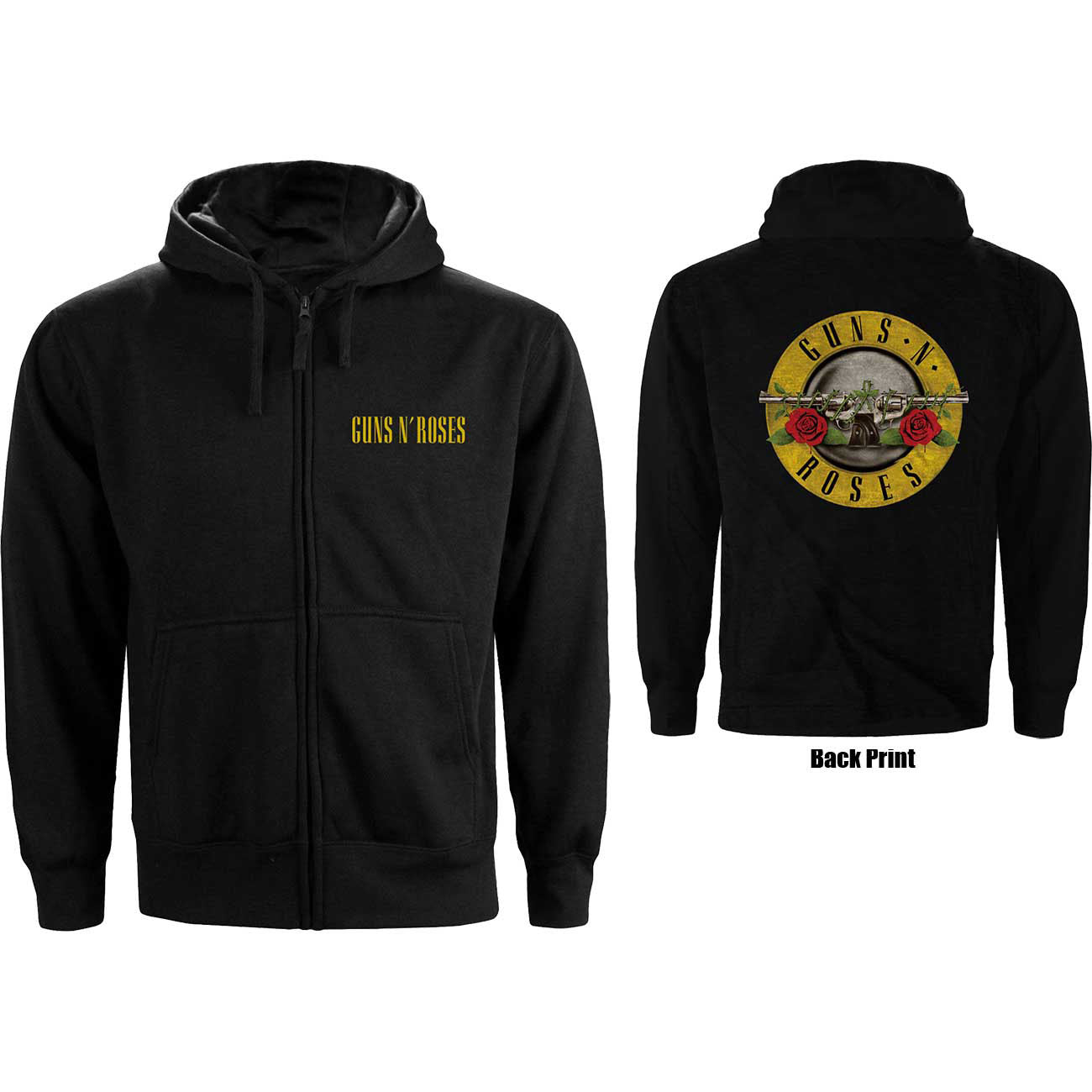 GUNS N' ROSES UNISEX ZIPPED HOODIE : CLASSIC LOGO w BACK PRINT ..... L