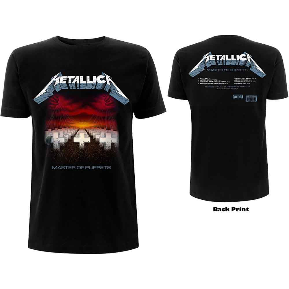 METALLICA UNISEX T SHIRT - MASTER of PUPPETS TRACKS ..... M & L