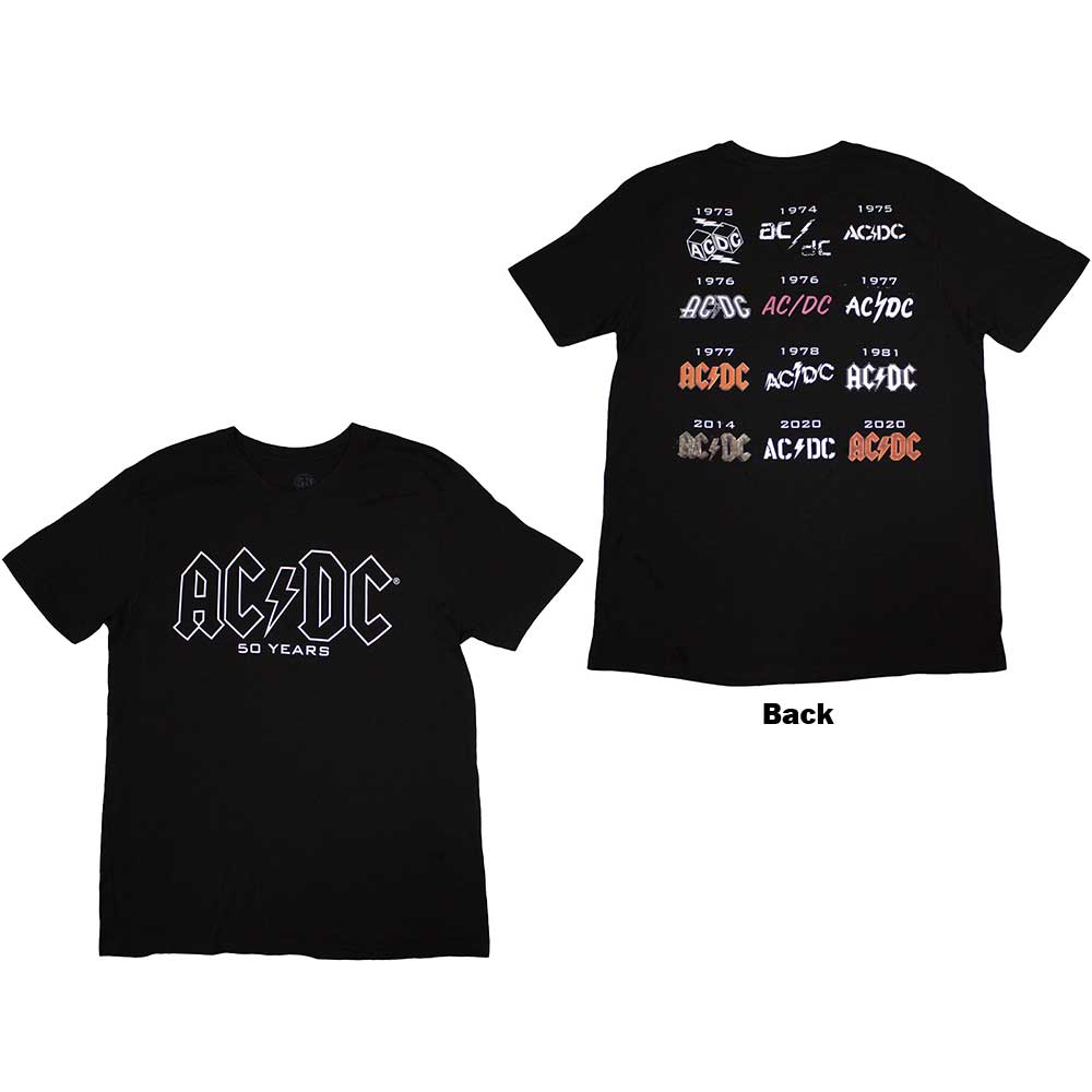 AC/DC - UNISEX - LOGO HISTORY T SHIRT     L & XL