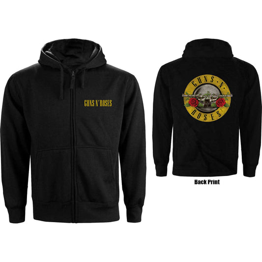 GUNS N' ROSES UNISEX ZIPPED HOODIE : CLASSIC LOGO w BACK PRINT ..... L