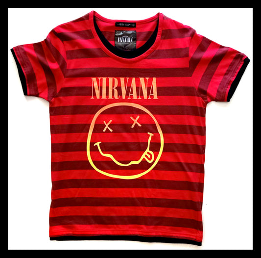 NIRVANA - RED STRIPED HAPPY FACE     L