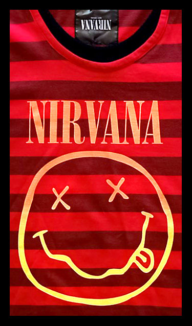 NIRVANA - RED STRIPED HAPPY FACE     L